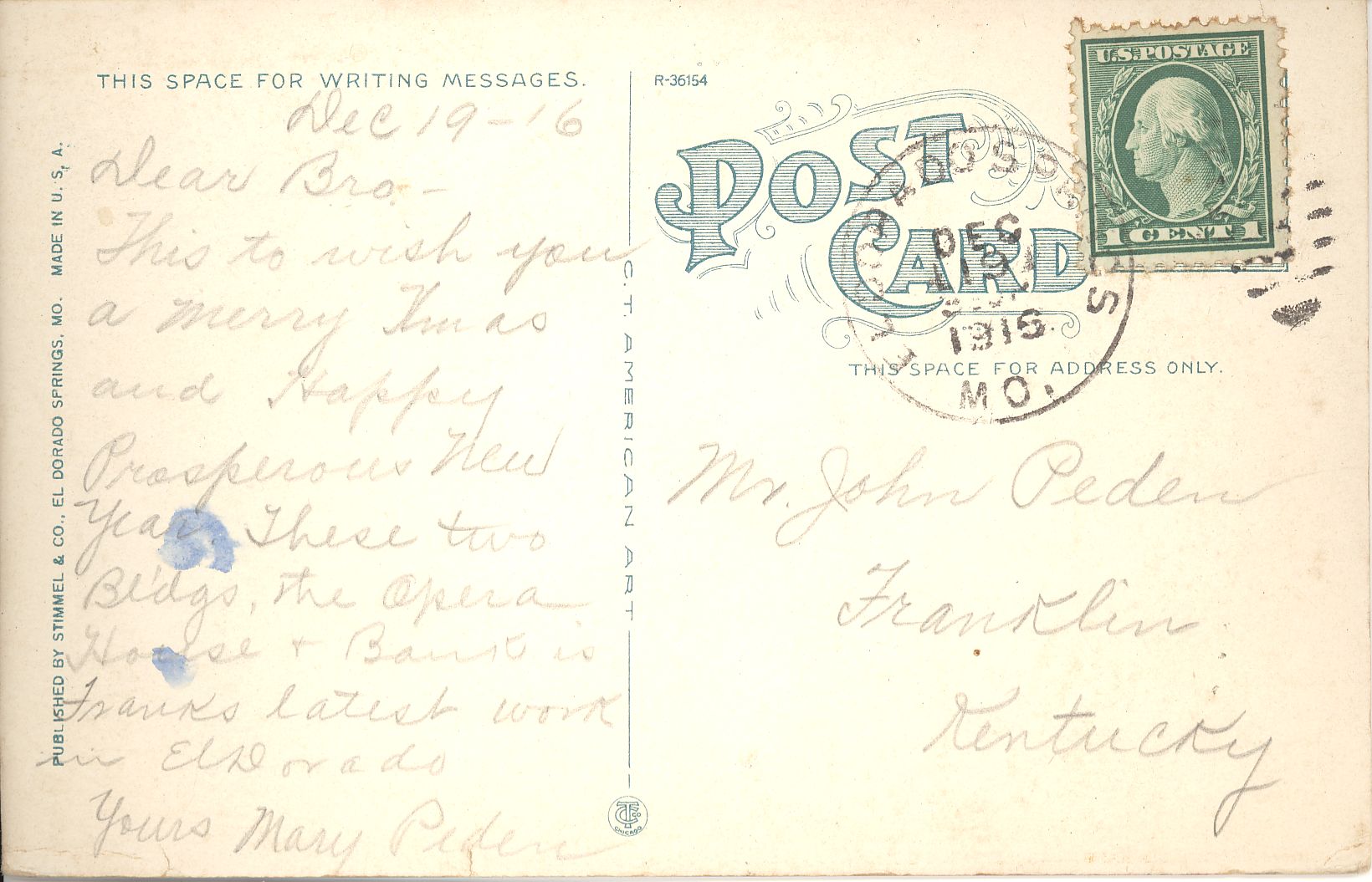 Back of Post Card